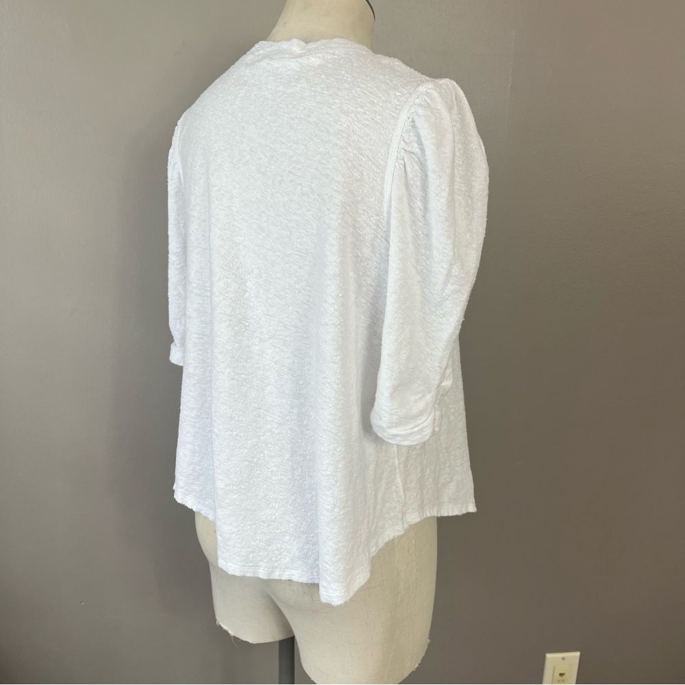 Free people women’s XS white puff sleeve textured T-shirt boxy blouse - Picture 4 of 11